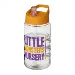 Promotional H2O Active Bop Spout Lid Bottle 500ml in clear with orange lid and printed logo