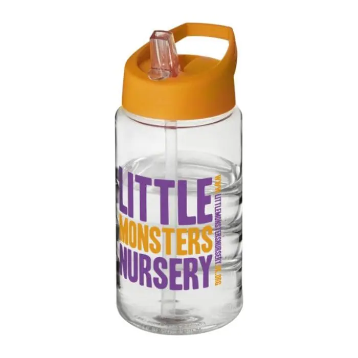 Promotional H2O Active Bop Spout Lid Bottle 500ml in clear with orange lid and printed logo