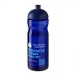 Branded H2O Active Eco Base Dome Lid Bottle in blue with blue lid and printed logo