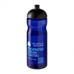 Branded H2O Active Eco Base Dome Lid Bottle in blue with black lid and printed logo