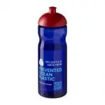 Branded H2O Active Eco Base Dome Lid Bottle in blue with red lid and printed logo