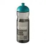 Branded H2O Active Eco Base Dome Lid Bottle in grey with aqua lid and printed logo