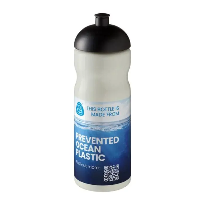 Promotional H2O Active Eco Base Dome Lid Bottle in ivory with black lid and printed logo