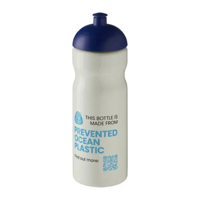 Promotional H2O Active Eco Base Dome Lid Bottle in ivory with blue lid and printed logo