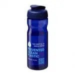 Branded H2O Active Eco Base Flip Lid Bottle in blue with blue lid and printed logo