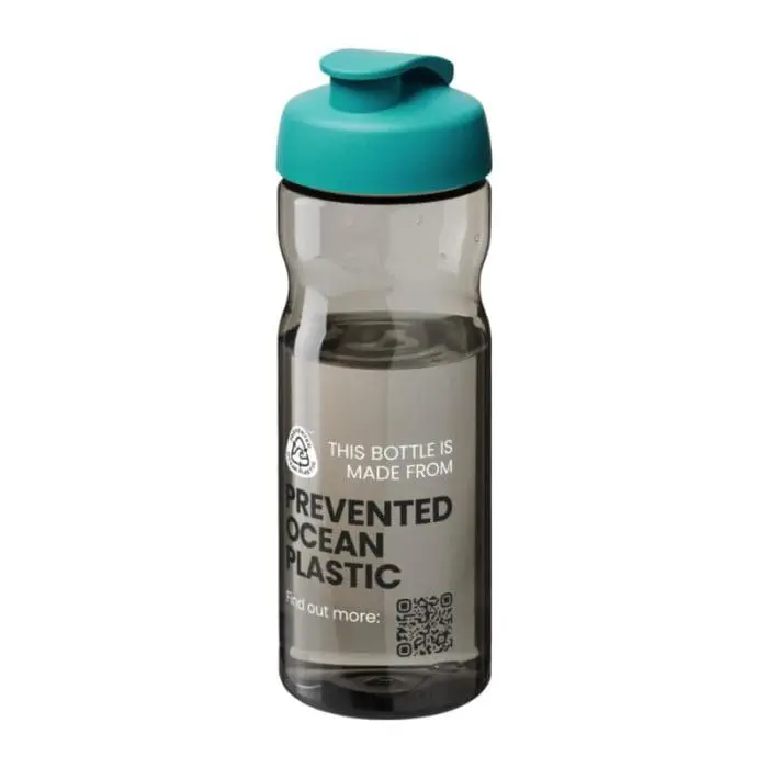 Branded H2O Active Eco Base Flip Lid Bottle in grey with aqua lid and printed logo