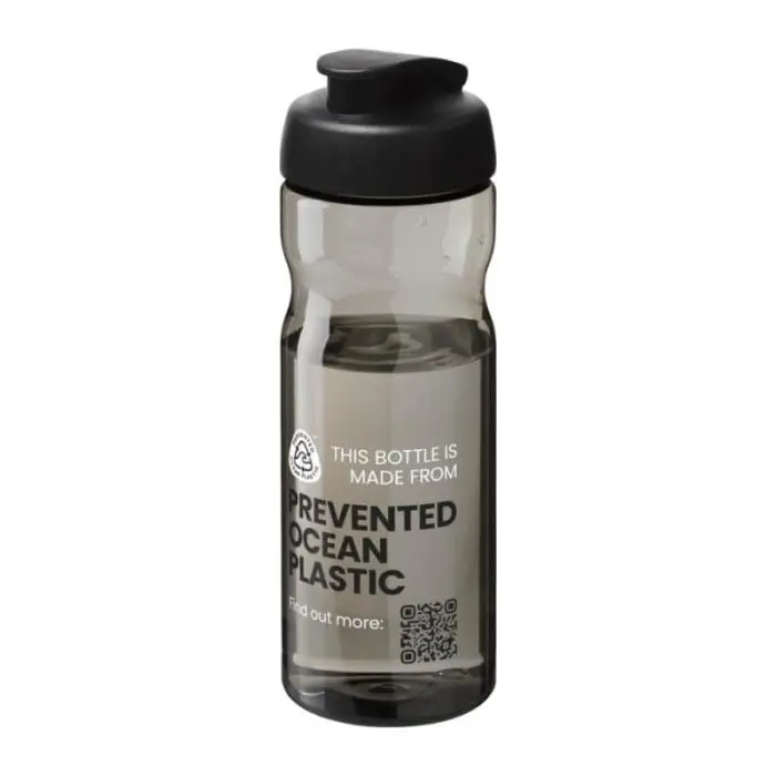 Branded H2O Active Eco Base Flip Lid Bottle in grey with black lid and printed logo