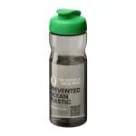 Branded H2O Active Eco Base Flip Lid Bottle in grey with green lid and printed logo