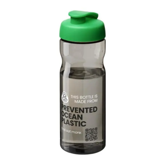 Branded H2O Active Eco Base Flip Lid Bottle in grey with green lid and printed logo