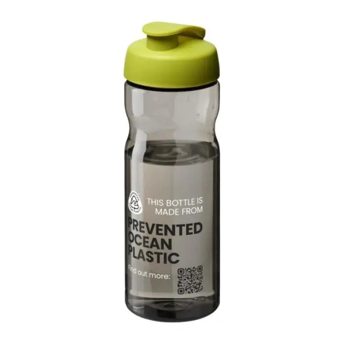 Branded H2O Active Eco Base Flip Lid Bottle in grey with light green lid and printed logo