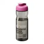 Branded H2O Active Eco Base Flip Lid Bottle in grey with pink lid and printed logo