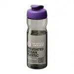 Branded H2O Active Eco Base Flip Lid Bottle in grey with purple lid and printed logo