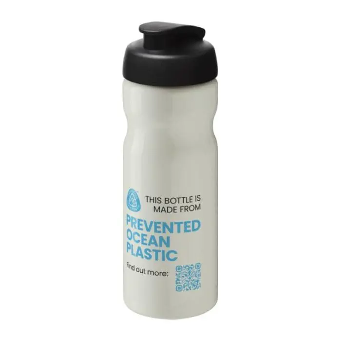 Promotional H2O Active Eco Base Flip Lid Bottle in ivory with black lid and printed logo