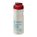 Printed H2O Active Eco Base Flip Lid Bottle in ivory with red lid and printed logo