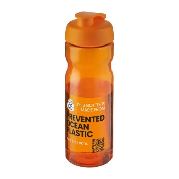 Printed H2O Active Eco Base Flip Lid Bottle in orange with orange lid and printed logo