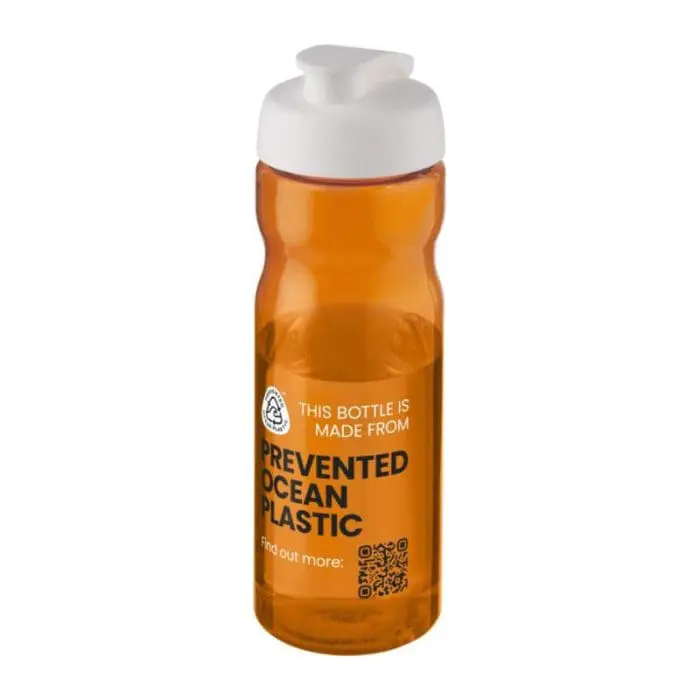 Printed H2O Active Eco Base Flip Lid Bottle in orange with white lid and printed logo