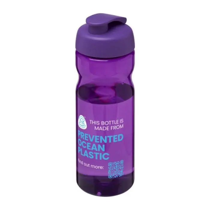 Printed H2O Active Eco Base Flip Lid Bottle in purple with purple lid and printed logo