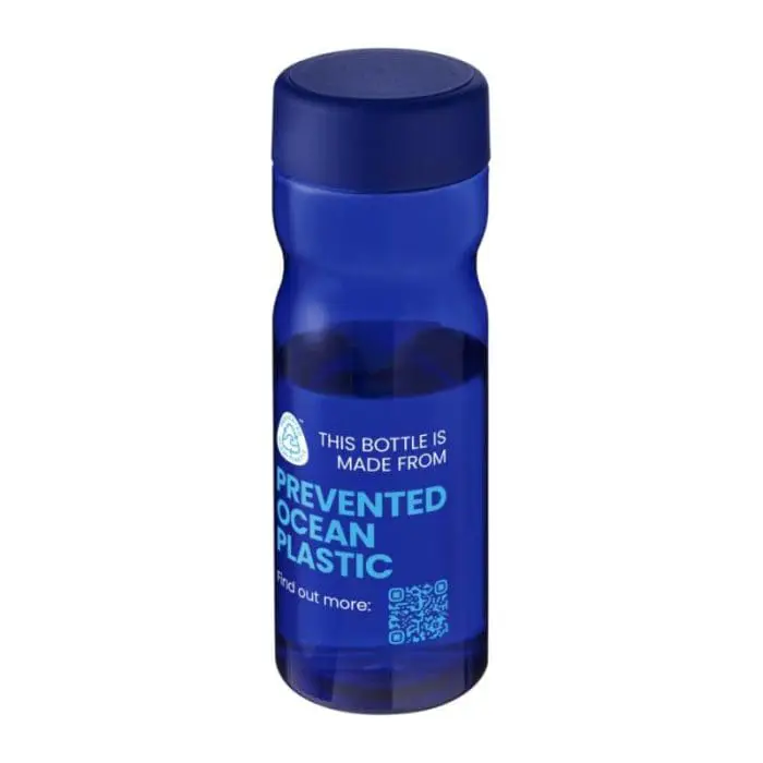 Promotional H2O Active Eco Base Screw Lid Bottle in blue with blue lid and printed logo