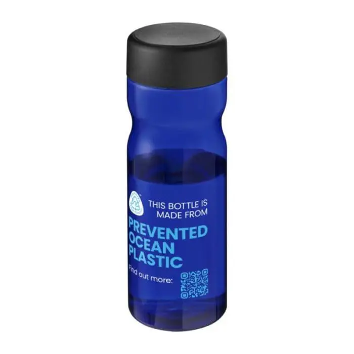 Promotional H2O Active Eco Base Screw Lid Bottle in blue with black lid and printed logo