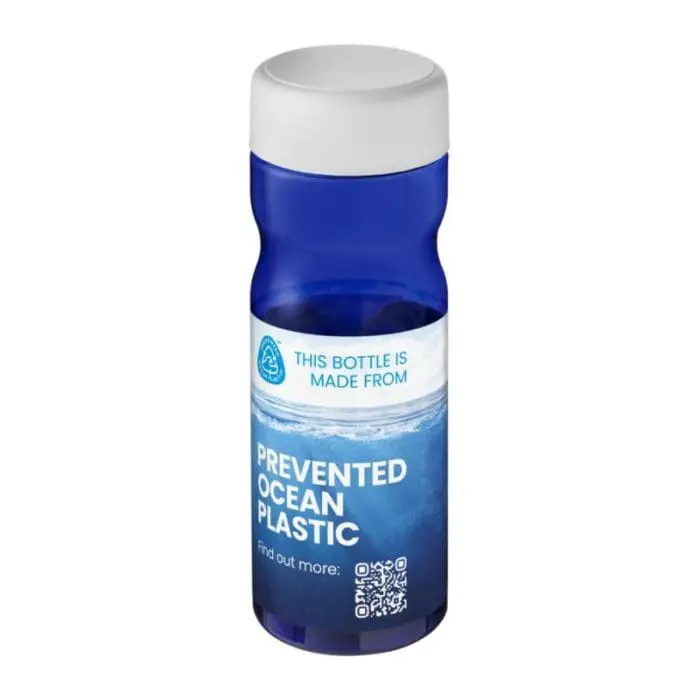 Promotional H2O Active Eco Base Screw Lid Bottle in blue with white lid and printed logo