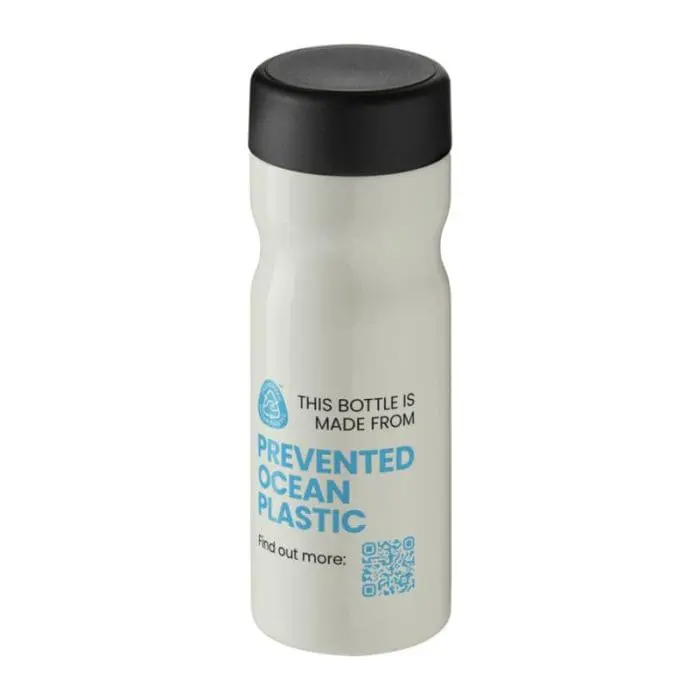 Promotional H2O Active Eco Base Screw Lid Bottle in ivory with black lid and printed logo