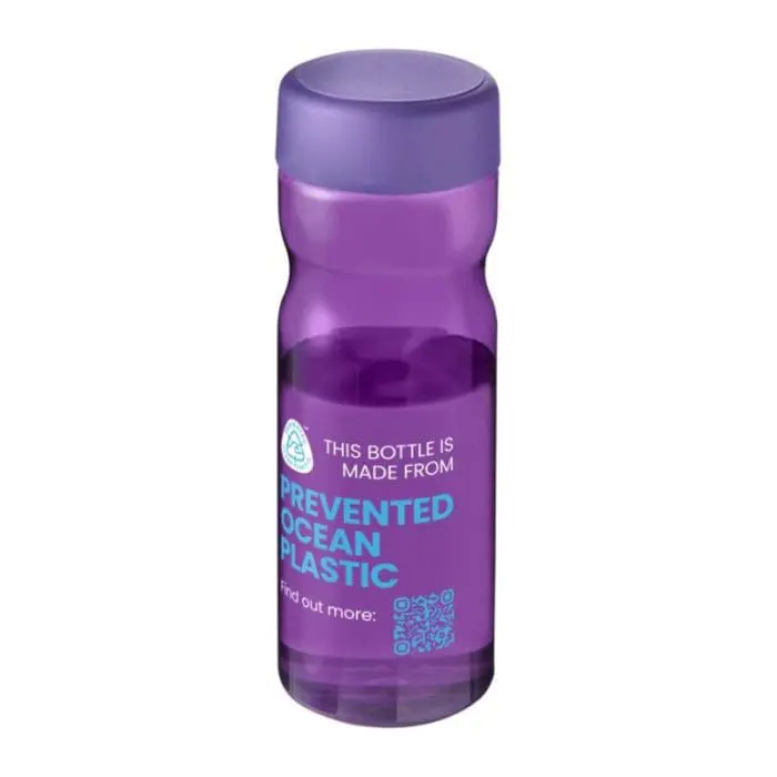 Printed H2O Active Eco Base Screw Lid Bottle in purple with purple lid and printed logo