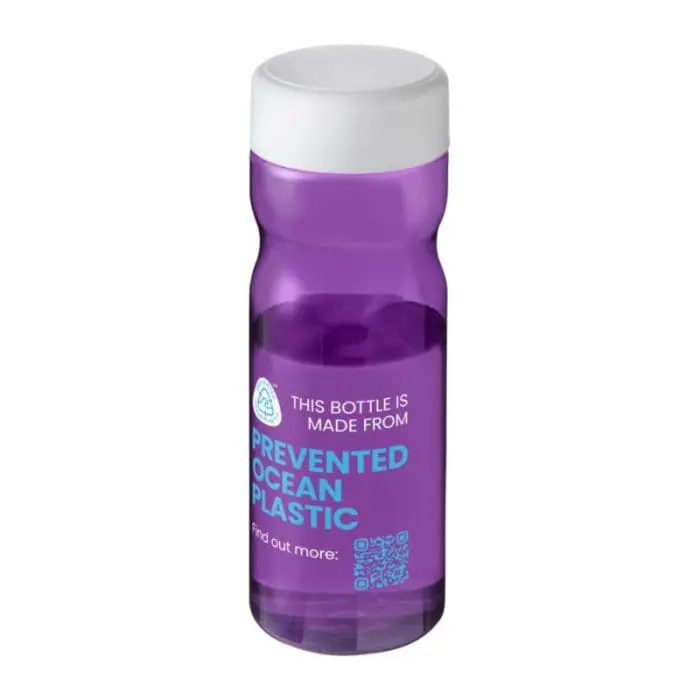 Printed H2O Active Eco Base Screw Lid Bottle in purple with white lid and printed logo