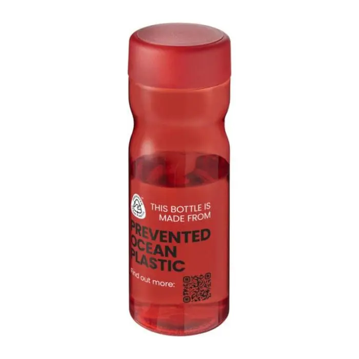 Printed H2O Active Eco Base Screw Lid Bottle 650ml in red with red lid and printed logo