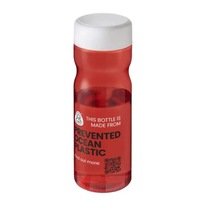 Printed H2O Active Eco Base Screw Lid Bottle 650ml in red with white lid and printed logo