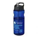 Branded H2O Active Eco Base Spout Lid Bottle in blue with black lid and printed logo