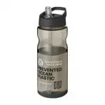 Branded H2O Active Eco Base Spout Lid Bottle in grey with black lid and printed logo