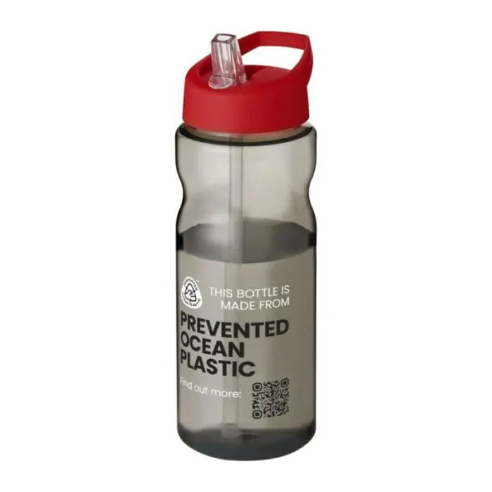 Branded H2O Active Eco Base Spout Lid Bottle in grey with red lid and printed logo