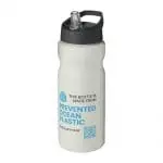 Branded H2O Active Eco Base Spout Lid Bottle in ivory with black lid and printed logo