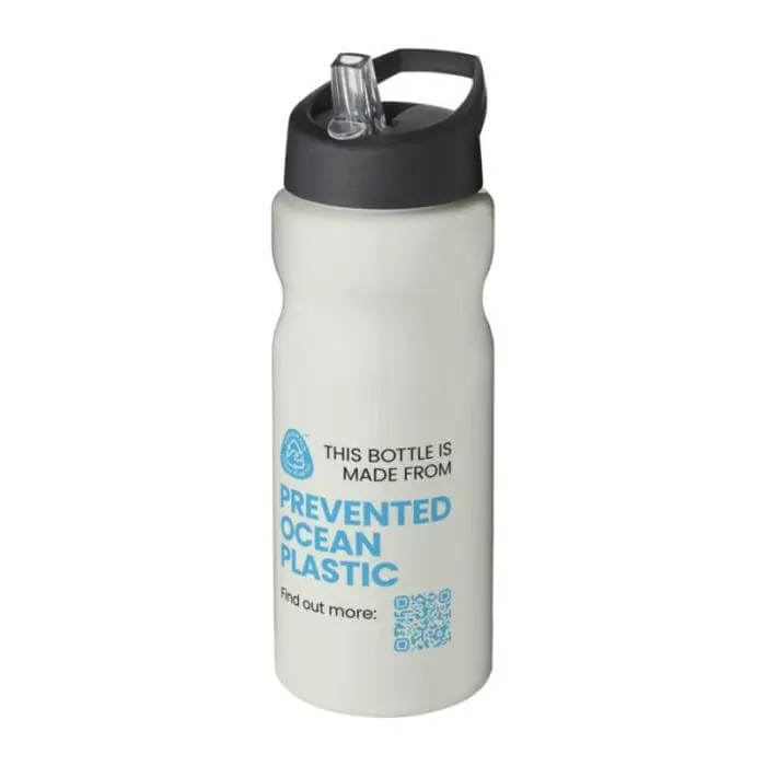 Branded H2O Active Eco Base Spout Lid Bottle in ivory with black lid and printed logo