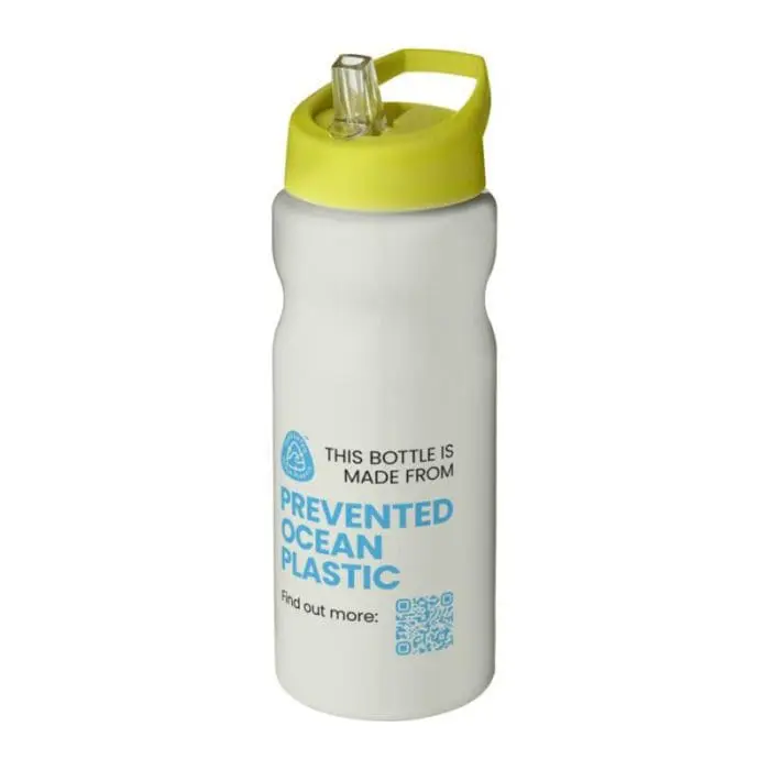 Branded H2O Active Eco Base Spout Lid Bottle in ivory with light green lid and printed logo