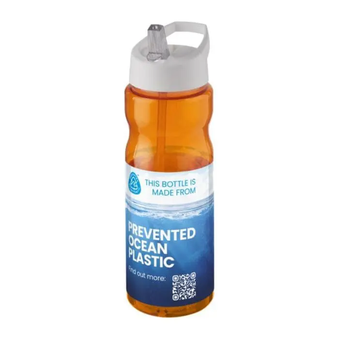 Promotional H2O Active Eco Base Spout Lid Bottle in orange with white lid and printed logo