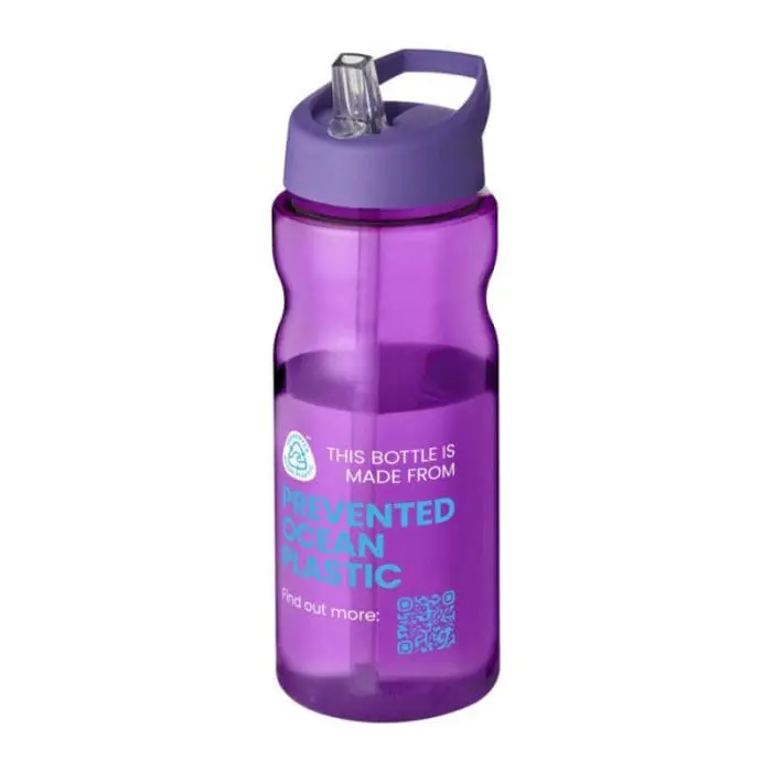 Printed H2O Active Eco Base Spout Lid Bottle in purple with purple lid and printed logo