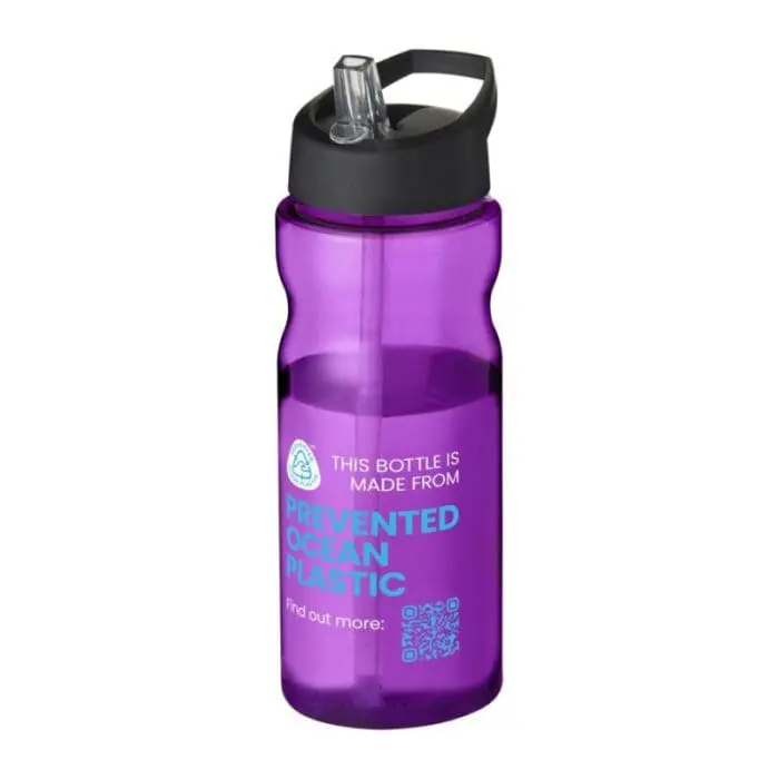 Printed H2O Active Eco Base Spout Lid Bottle in purple with black lid and printed logo