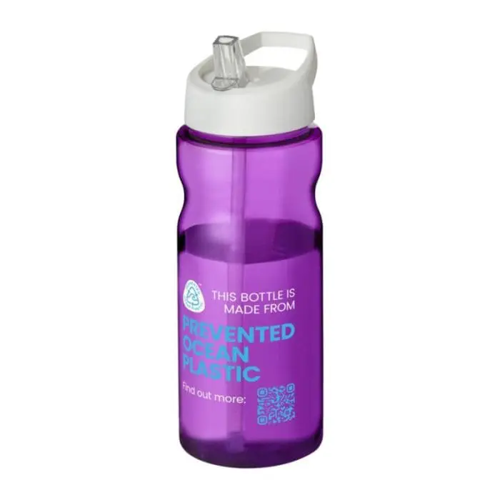 Printed H2O Active Eco Base Spout Lid Bottle in purple with white lid and printed logo