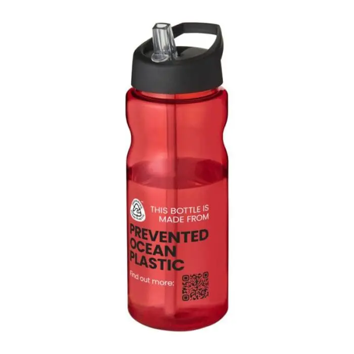 Printed H2O Active Eco Base Spout Lid Bottle in red with black lid and printed logo