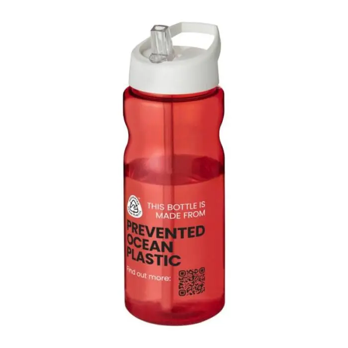 Printed H2O Active Eco Base Spout Lid Bottle in red with white lid and printed logo