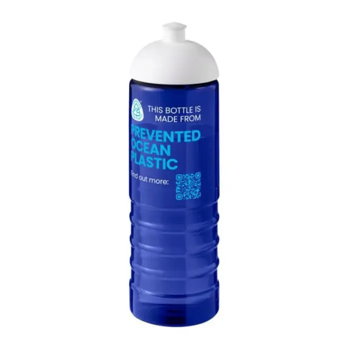 Personalised Eco Treble Dome Lid Bottle 750ml in blue with white lid and printed logo or design