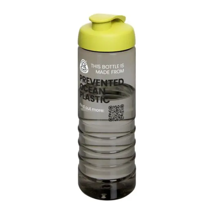 Promotional Eco Treble Flip Lid Bottle 750ml in grey with light green lid and printed with logo