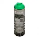 Printed Eco Treble Flip Lid Bottle 750ml in grey with green lid and printed with logo