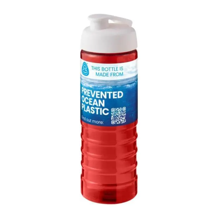 Printed Eco Treble Flip Lid Bottle 750ml in red with white lid and printed with logo