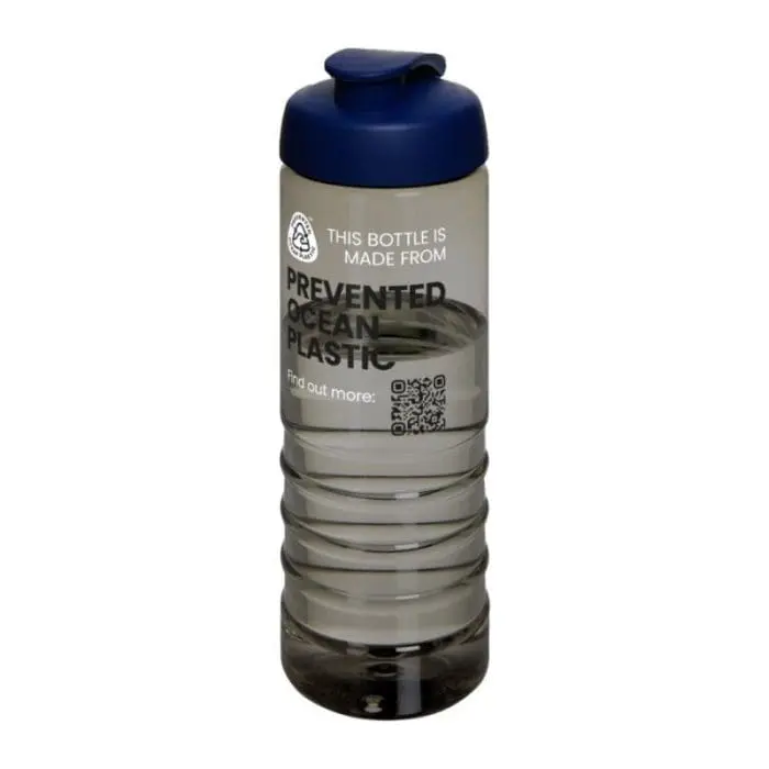 Printed Eco Treble Flip Lid Bottle 750ml in grey with blue lid and printed with logo