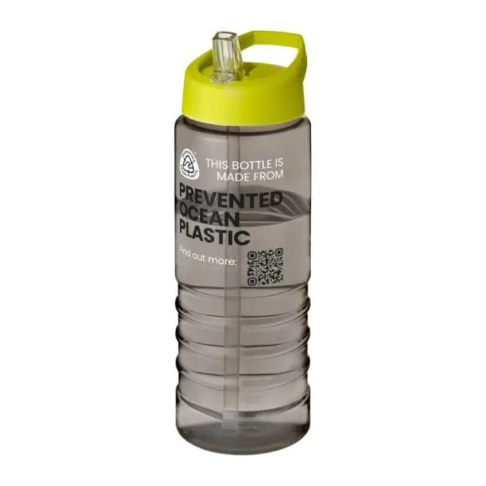 Printed Eco Treble Spout Lid Bottle 750ml in clear with light green lid and printed logo