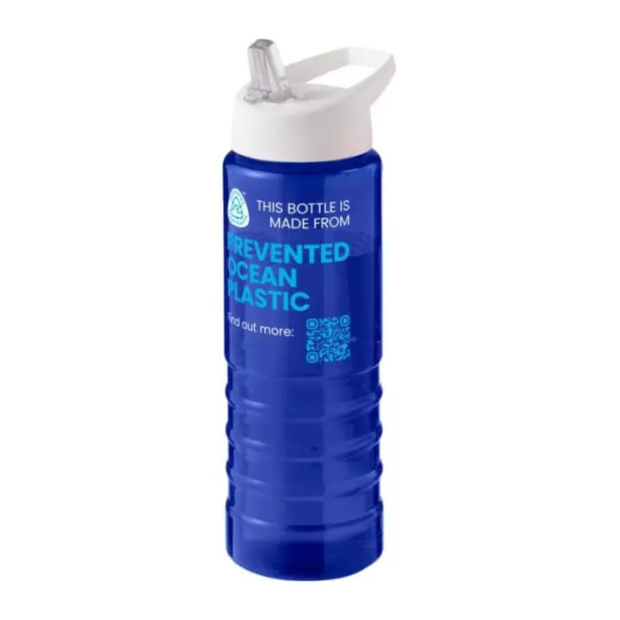 Branded Eco Treble Spout Lid Bottle 750ml in blue with white lid and printed logo