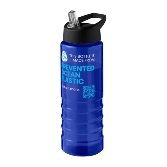 Branded Eco Treble Spout Lid Bottle 750ml in blue with black lid and printed logo