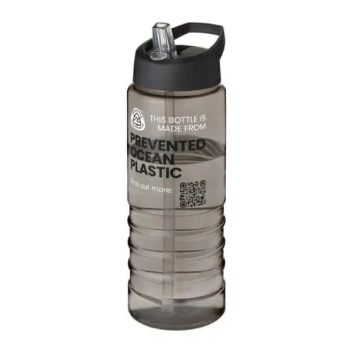 Printed Eco Treble Spout Lid Bottle 750ml in clear with grey lid and printed logo